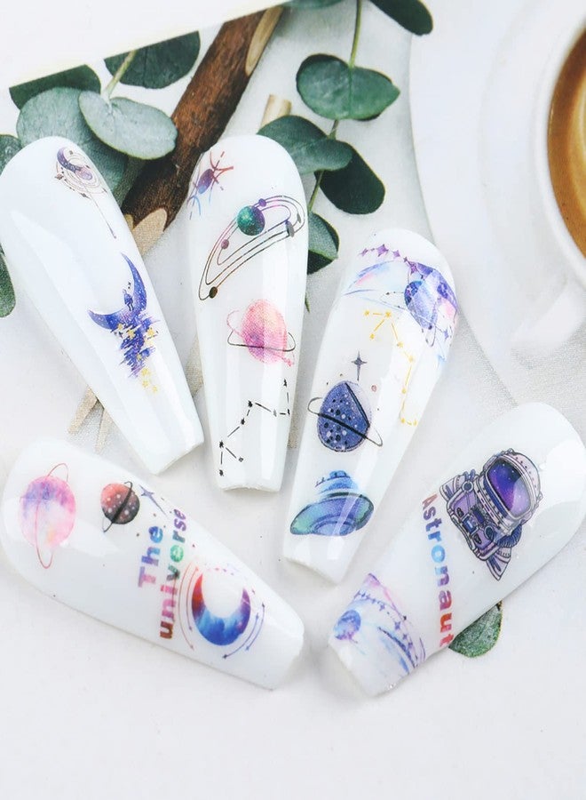 Vezocim ملصقات تزيين الأظافر بتصميمات فضائية، رواد فضاء، أرض، قمر، نجمة، جسم طائر مجهول، صاروخ، عيون، ملصقات أظافر ذاتية اللصق، ملصقات أظافر ذهبية ثلاثية الأبعاد مضيئة، لوازم تزيين أظافر النساء، ملصقات أظافر يمكنكِ صنعها بنفسكِ - Image 4